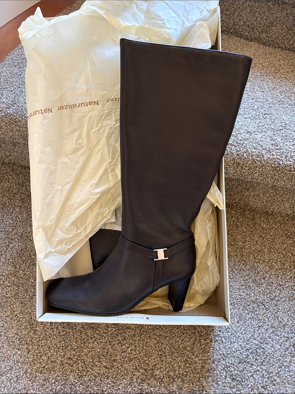 Women's Dark Brown Leather Knee-High Heeled Boots